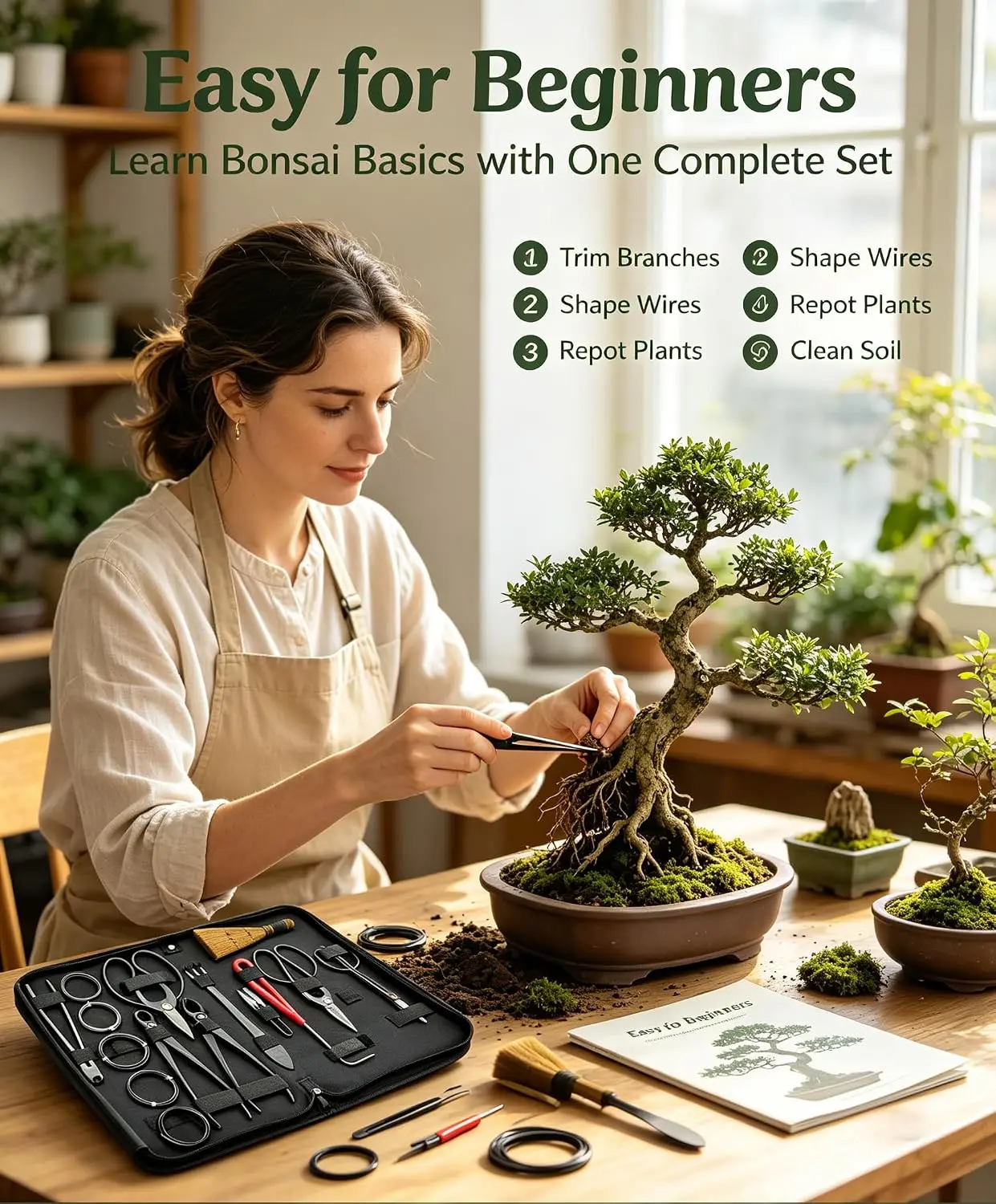 Bonsai Tool Set Stainless Carbon Steel - مجموعة أدوات البونساي للحدائق 15 قطعة